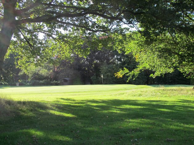 The 14th green in the early evening sun