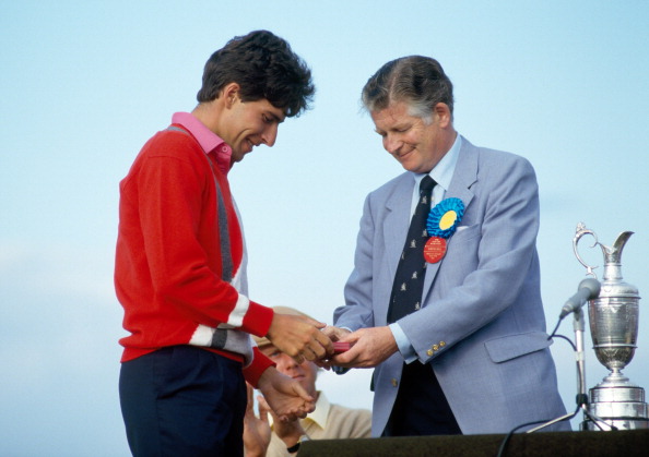 Jose Maria Olazabal of Spain receives a medal for the lowest amateur score at the British Open Golf Championship held at the Royal St George's Golf Club in Sandwich, 21st July 1985. (Photo by Phil