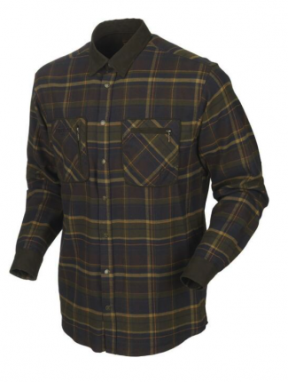 Men's Pajala Shirt - Red Autumn Check Flannel With Suede Reinforcements & Zipped Pockets
