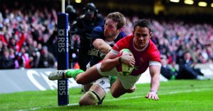 Lee Byrne scores against Scotland