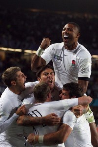 England celebrate Chris Ashton's try