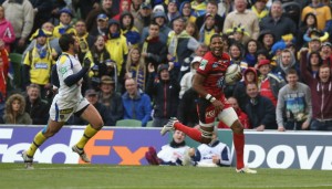 Striking rich: Delon Armitage scores in the HC final