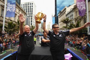 Success story: Henry and Smith celebrate their RWC win
