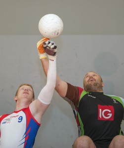 High ball: Jim Roberts takes on Mark Lambert