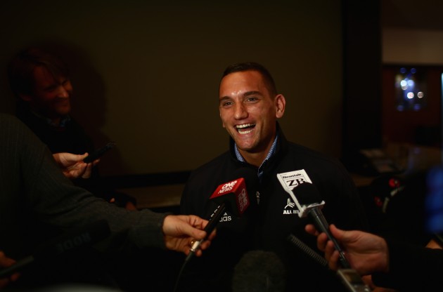 The cheeky All Black: Cruden has a laugh with journalists during All Black duty