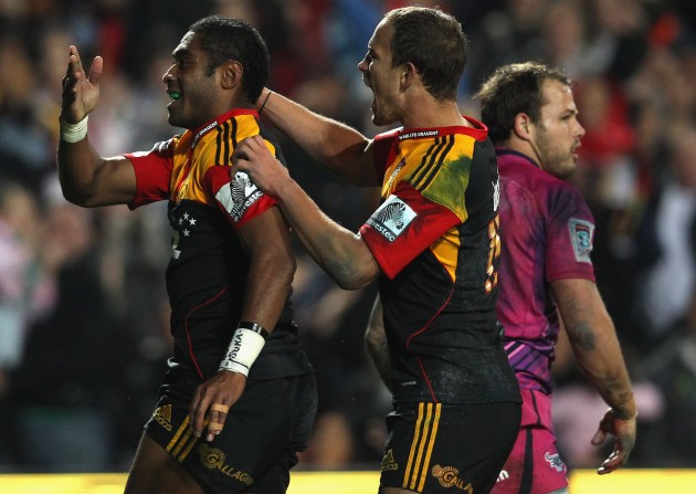 Try time: The Chiefs celebrate a Super try against the Bulls