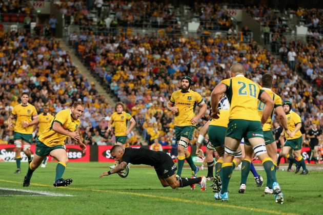 Scoring touch: Aaron Smith dives over against Australia in TRC