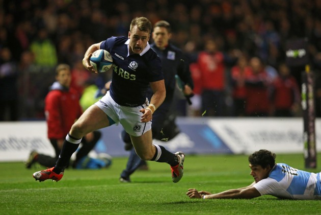 Boss Hogg: Stuart Hogg charges in to add to Scotland's try tally