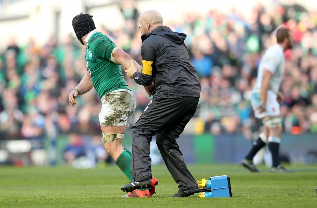 You're going nowhere son: Falvey restrains O'Brien. (Photo: Inpho)