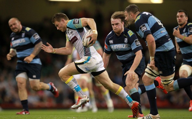 Foot down: Dan Biggar on his way to a try for the Ospreys. (Photo: Huw Evans Agency)