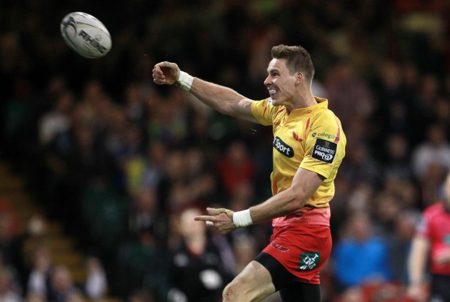 Super-Scarlet: Liam Williams celebrates his try on Judgement Day III. (Photo: Huw Evans Agency)