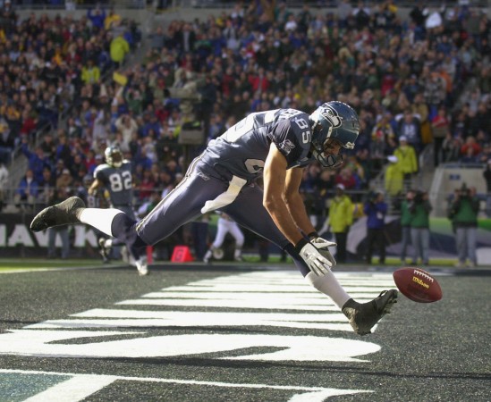 Touch and go: Alex Bannister playing for the Seattle Seahawks