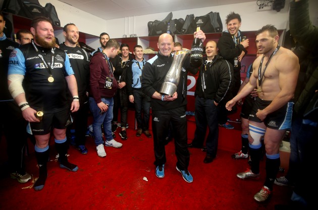 Grinning Gregor: Townsend and the Pro12 trophy in the victors' changing room. (Photo: Inpho)