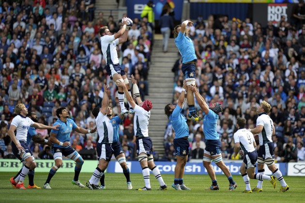 Thrown up: Scotland's pack performed well against Italy on Saturday