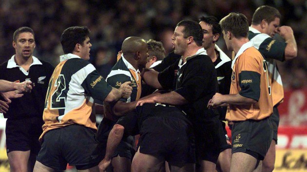 Boiling point: Tensions rise during a Bledisloe clash in 1997