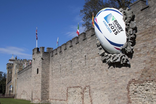 Clever kick: the rugby ball embedded in the wall of Cardiff Castle.  (Photo Huw Evans Images)