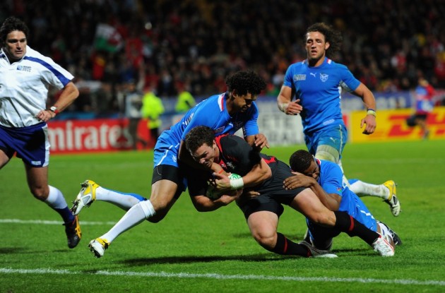 George North scores against Namibia in 2011
