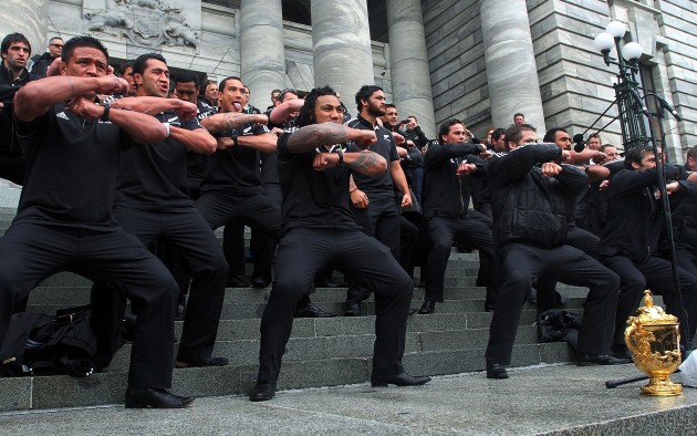 Special moment: The All Blacks perform the haka on the parliament steps in 2011