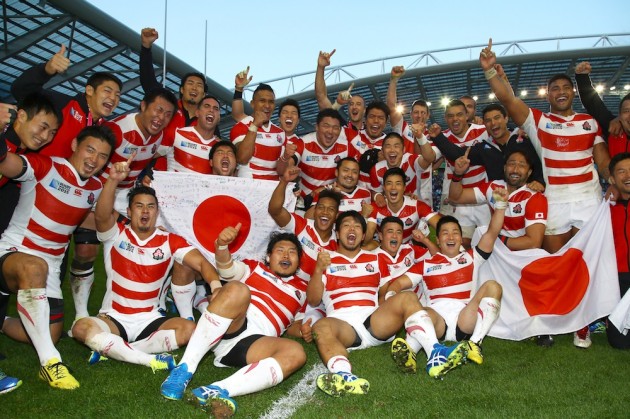 Japan celebrate their win over South Africa