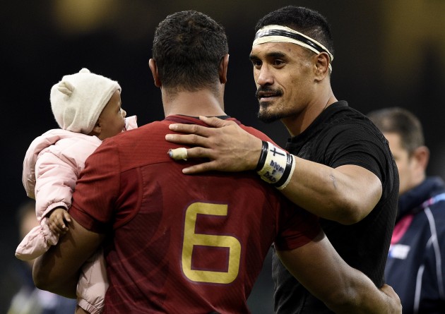 Friendly fire: Kaino with Dusautoir following their RWC 2015 showdown