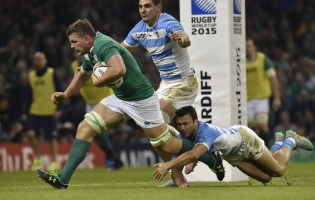 Lunging for the line: Jordi Murphy scores Ireland's second try