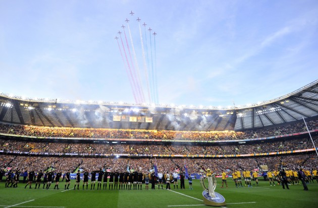 Show overhead: The Red Arrows colour the sky before the final