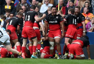 Semi smiles: Billy Vunipola and Saracens celebrate after beating Wasps in last month's European Champions Cup semi-final