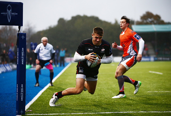 Try time! Perkins scores for Saracens in an Anglo-Welsh Cup clash in November.