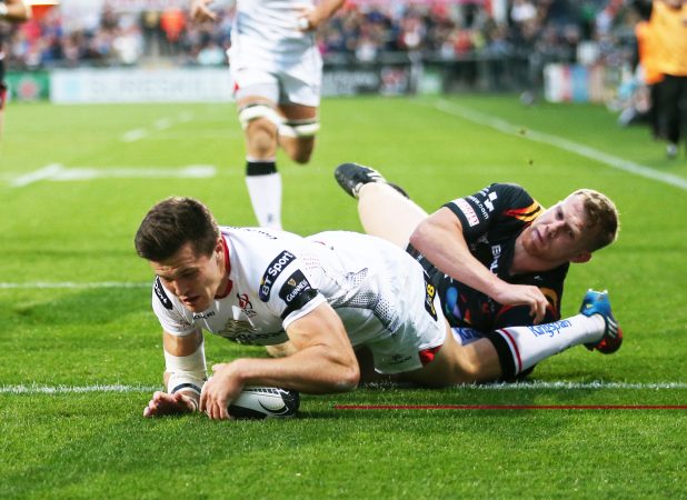 Breakthrough: Stockdale scoring his first Pro12 try for Ulster.
