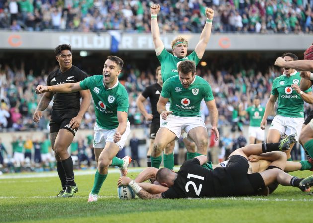 Magic moment: Conor Murray (left) celebrates at Robbie Henshaw scores the final try.