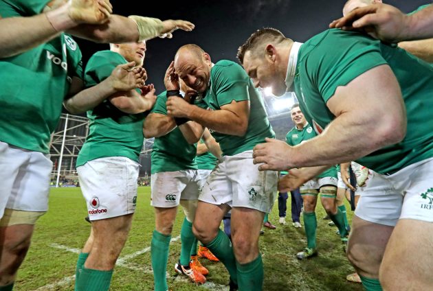 The Best man: Rory Best gets so many congratulatory pats from his team-mates he has to duck.