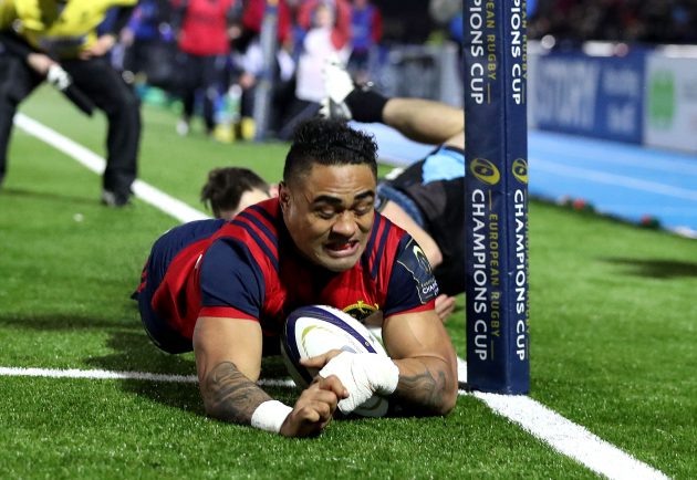 In a tight corner: Francis Saili slides in for the crucial try.