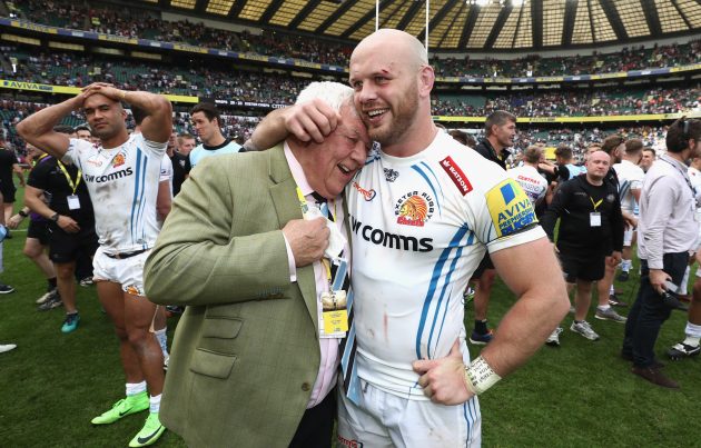 Exeter's Tony Rowe and Jack Yeandle
