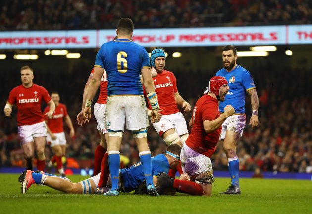 Wales v Italy Talking Points Cory Hill celebrates his first try for Wales