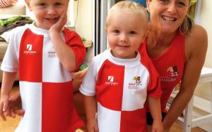 didi Rugby Vicky Macqueen with sons Max and Harry