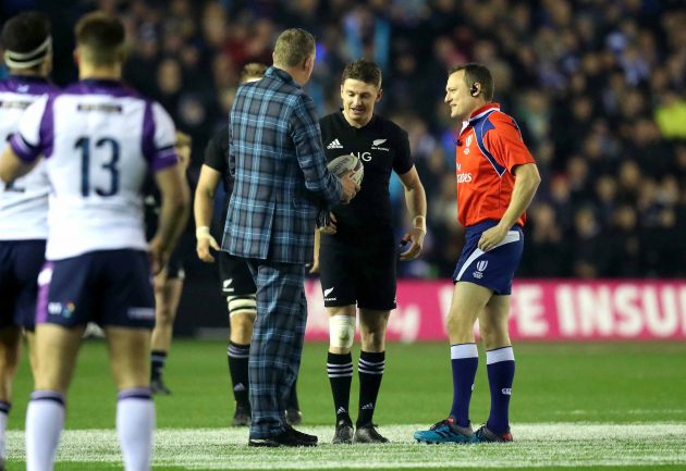 Doddie Weir presents the match ball, Scotland v New Zealand 2017