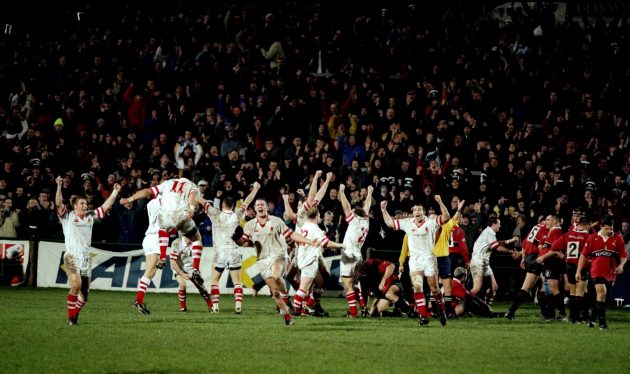Ulster celebrate beating Toulouse 15-13 in the 1998-99 European Cup quarter-final