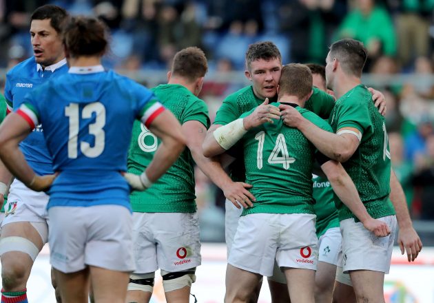 Six Nations Italy v Ireland Ireland celebrate after Keith Earls's try