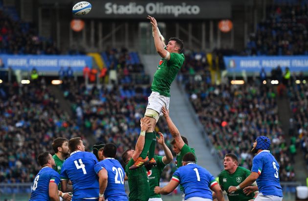 Six Nations Italy v Ireland Peter O'Mahony wins a lineout