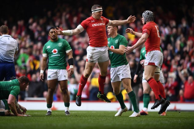 Win a copy of the Wales Grand Slam book Hadleigh Parkes celebrates his try v Ireland