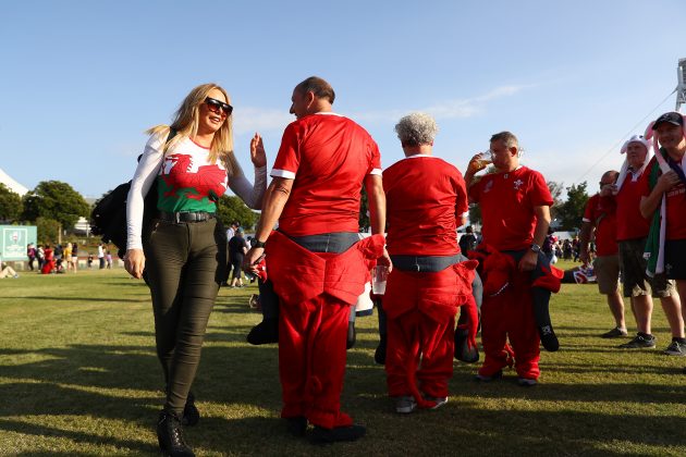 Carol Vorderman with fellow Wales fans at RWC 2019