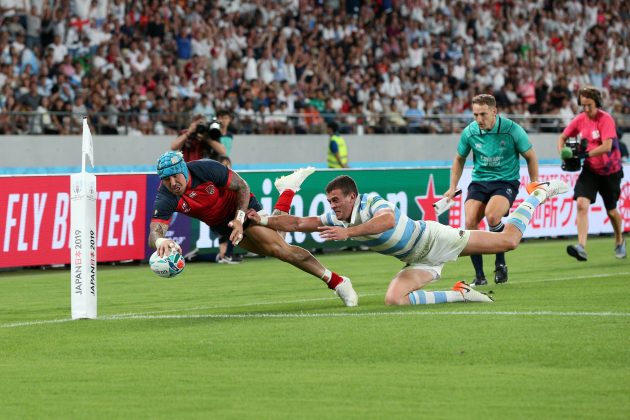 England score a try against Argentina at RWC 2019