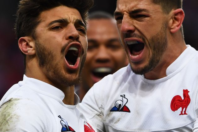 France celebrate a try v Italy, 2020 Six Nations