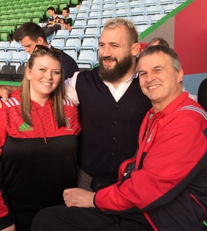 John Hambly with daughter Megan and a Harlequins player