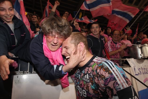 A Stade Francais fan kisses James Haskell