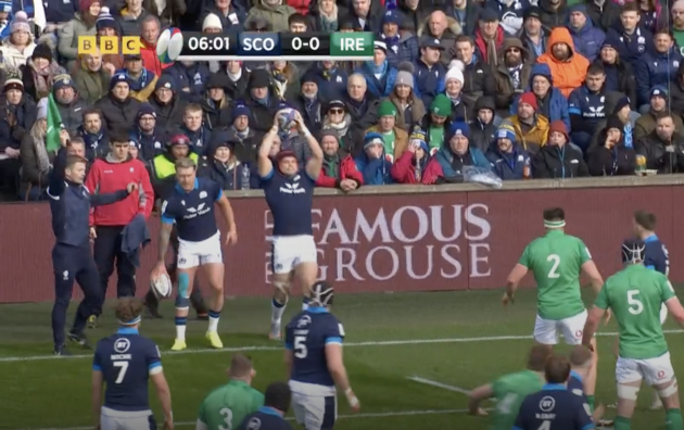Irish try disallowed after Scotland quick throw with new ball