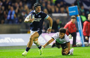 Scotland's Darcy Graham runs with the ball during the November 2024 game against Fiji.