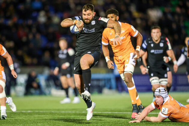 Glasgow Warriors' Jamie Bhatti runs with the ball during his team’s December 2024 European Champions Cup win over Sale Sharks
