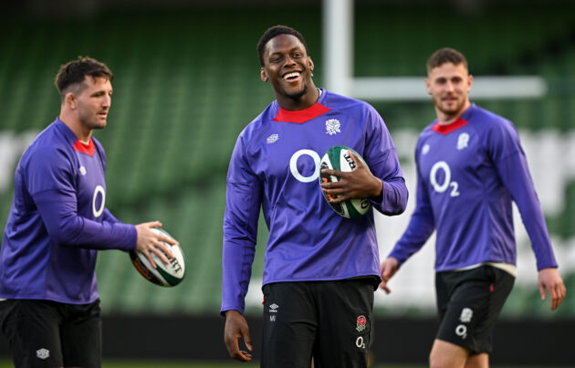 England captain Maro Itoje leads a captain’s run at the Allianz Stadium, Twickenham