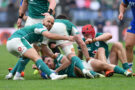 Ireland's Jamison Gibson-Park prepares to pass the ball during the 2025 Six Nations match against Italy.